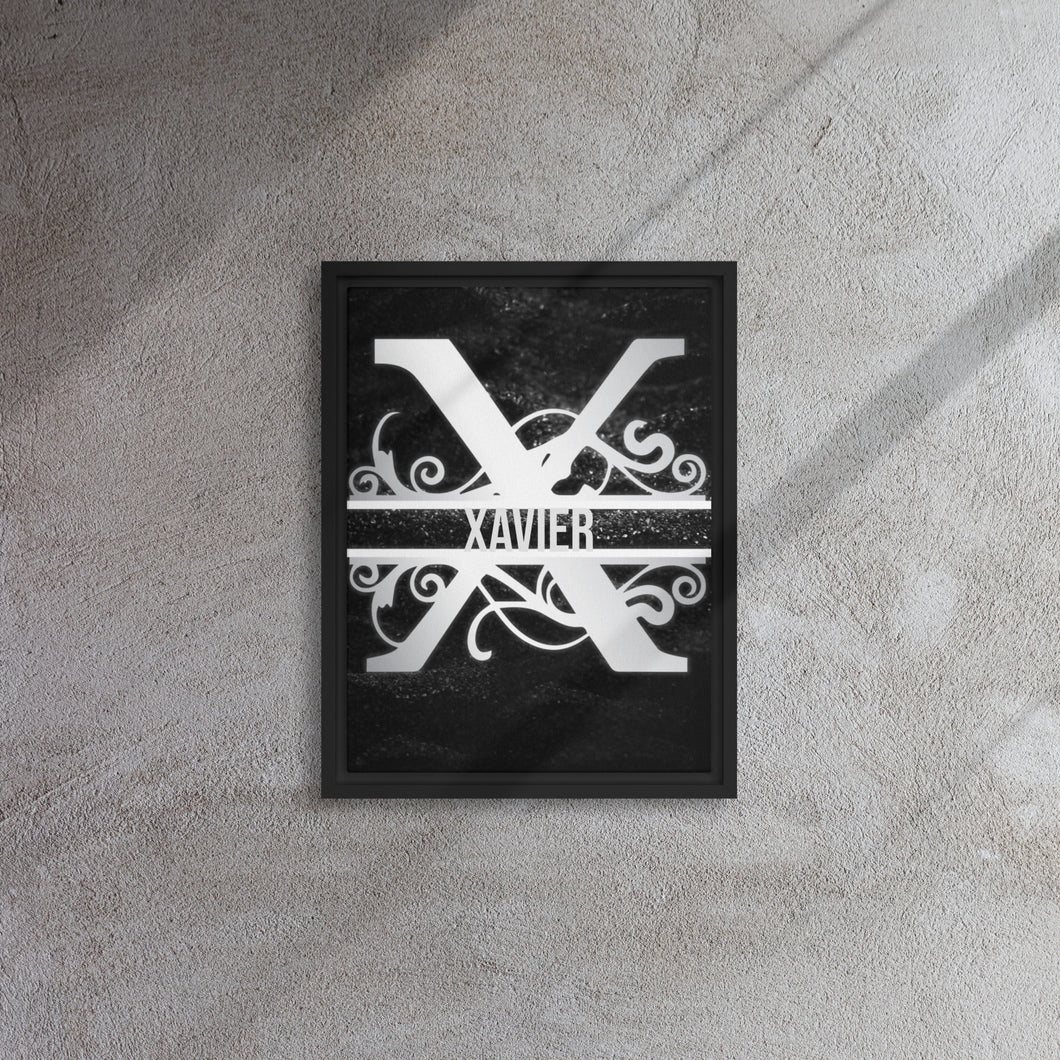 X Black & Chrome Vertical Split Initial Monogram on Canvas