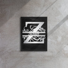 Load image into Gallery viewer, Z Black &amp; Chrome Vertical Split Initial Monogram on Canvas