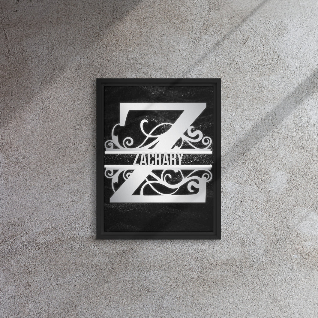 Z Black & Chrome Vertical Split Initial Monogram on Canvas