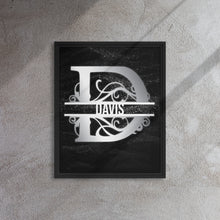 Load image into Gallery viewer, D Black &amp; Chrome Vertical Split Initial Monogram on Canvas