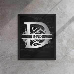 D Black & Chrome Vertical Split Initial Monogram on Canvas