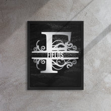 Load image into Gallery viewer, F Black &amp; Chrome Vertical Split Initial Monogram on Canvas