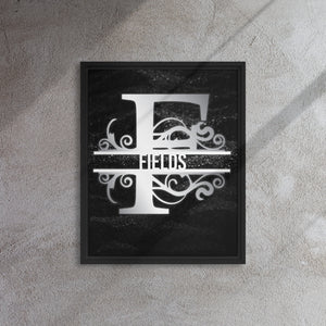 F Black & Chrome Vertical Split Initial Monogram on Canvas