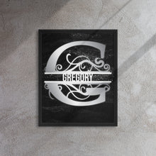 Load image into Gallery viewer, G Black &amp; Chrome Vertical Split Initial Monogram on Canvas