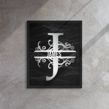 Load image into Gallery viewer, J Black &amp; Chrome Vertical Split Initial Monogram on Canvas