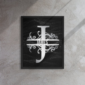 J Black & Chrome Vertical Split Initial Monogram on Canvas