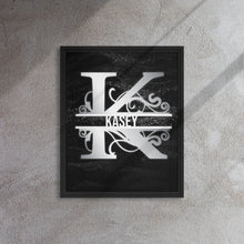Load image into Gallery viewer, K Black &amp; Chrome Vertical Split Initial Monogram on Canvas