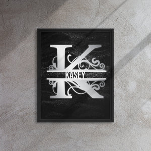 K Black & Chrome Vertical Split Initial Monogram on Canvas