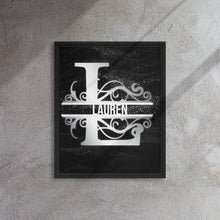 Load image into Gallery viewer, L Black &amp; Chrome Vertical Split Initial Monogram on Canvas