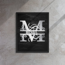 Load image into Gallery viewer, M Black &amp; Chrome Vertical Split Initial Monogram on Canvas