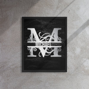 M Black & Chrome Vertical Split Initial Monogram on Canvas