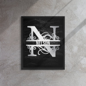 N Black & Chrome Vertical Split Initial Monogram on Canva Black & Chrome Vertical Split Initial Monogram on Canvas