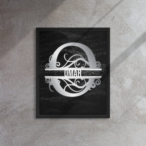 O Black & Chrome Vertical Split Initial Monogram on Canvas