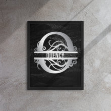 Load image into Gallery viewer, Q Black &amp; Chrome Vertical Split Initial Monogram on Canvas