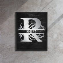 Load image into Gallery viewer, R Black &amp; Chrome Vertical Split Initial Monogram on Canvas