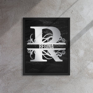 R Black & Chrome Vertical Split Initial Monogram on Canvas