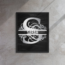 Load image into Gallery viewer, S Black &amp; Chrome Vertical Split Initial Monogram on Canvas