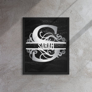 S Black & Chrome Vertical Split Initial Monogram on Canvas