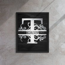 Load image into Gallery viewer, T Black &amp; Chrome Vertical Split Initial Monogram on Canvas