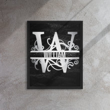 Load image into Gallery viewer, W Black &amp; Chrome Vertical Split Initial Monogram on Canvas
