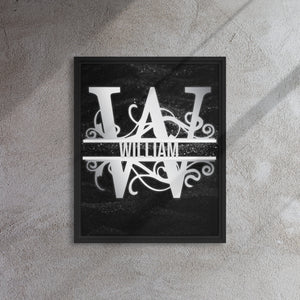 W Black & Chrome Vertical Split Initial Monogram on Canvas