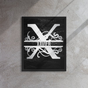 X Black & Chrome Vertical Split Initial Monogram on Canvas