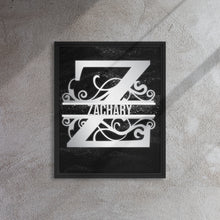 Load image into Gallery viewer, Z Black &amp; Chrome Vertical Split Initial Monogram on Canvas