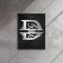 Load image into Gallery viewer, D Black &amp; Chrome Vertical Split Initial Monogram on Canvas