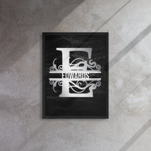 Load image into Gallery viewer, E Black &amp; Chrome Vertical Split Initial Monogram on Canvas