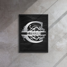 Load image into Gallery viewer, C Black &amp; Chrome Vertical Split Initial Monogram on Canvas