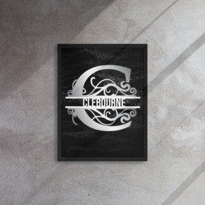 C Black & Chrome Vertical Split Initial Monogram on Canvas