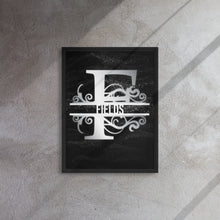Load image into Gallery viewer, F Black &amp; Chrome Vertical Split Initial Monogram on Canvas