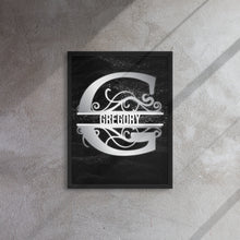 Load image into Gallery viewer, G Black &amp; Chrome Vertical Split Initial Monogram on Canvas