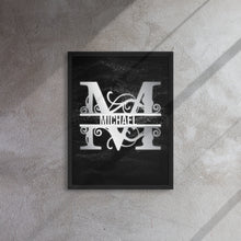 Load image into Gallery viewer, M Black &amp; Chrome Vertical Split Initial Monogram on Canvas