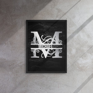 M Black & Chrome Vertical Split Initial Monogram on Canvas