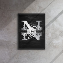 Load image into Gallery viewer, N Black &amp; Chrome Vertical Split Initial Monogram on Canva Black &amp; Chrome Vertical Split Initial Monogram on Canvas