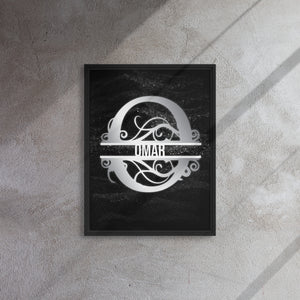 O Black & Chrome Vertical Split Initial Monogram on Canvas