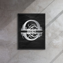 Load image into Gallery viewer, Q Black &amp; Chrome Vertical Split Initial Monogram on Canvas