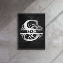 Load image into Gallery viewer, S Black &amp; Chrome Vertical Split Initial Monogram on Canvas