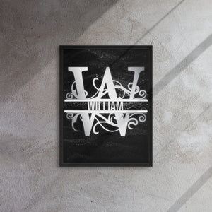 W Black & Chrome Vertical Split Initial Monogram on Canvas