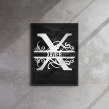 Load image into Gallery viewer, X Black &amp; Chrome Vertical Split Initial Monogram on Canvas