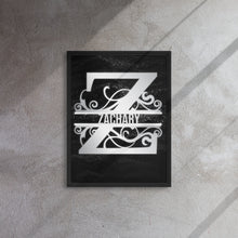 Load image into Gallery viewer, Z Black &amp; Chrome Vertical Split Initial Monogram on Canvas