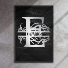 Load image into Gallery viewer, E Black &amp; Chrome Vertical Split Initial Monogram on Canvas