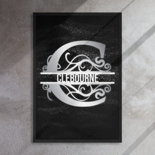Load image into Gallery viewer, C Black &amp; Chrome Vertical Split Initial Monogram on Canvas