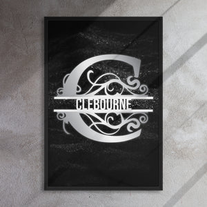 C Black & Chrome Vertical Split Initial Monogram on Canvas