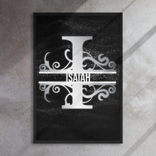 Load image into Gallery viewer, I Black &amp; Chrome Vertical Split Initial Monogram on Canvas