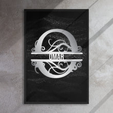 Load image into Gallery viewer, O Black &amp; Chrome Vertical Split Initial Monogram on Canvas