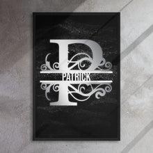 Load image into Gallery viewer, P Black &amp; Chrome Vertical Split Initial Monogram on Canvas