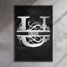 Load image into Gallery viewer, U Black &amp; Chrome Vertical Split Initial Monogram on Canvas