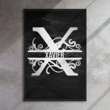 Load image into Gallery viewer, X Black &amp; Chrome Vertical Split Initial Monogram on Canvas